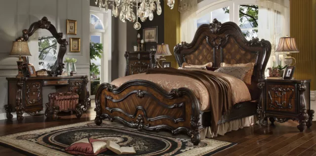 Royal Double Lit Lits + 2x Table de Chevet Console Set Complet Chambre à Coucher