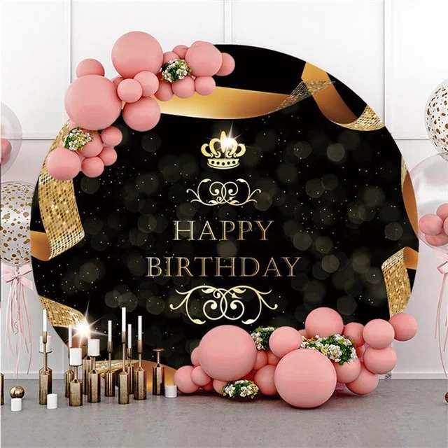 Golden Ribbon Backdrop GOLD RIBBON AND Black Happy Birthday Round Backdrop $37.90 - PicClick AU
