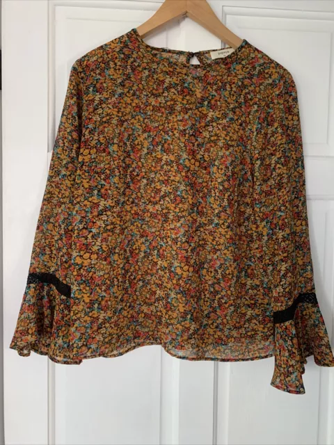 Papaya Top Size 12 UK Ladies Floral Multicoloured Long Sleeved Top Womens Blouse