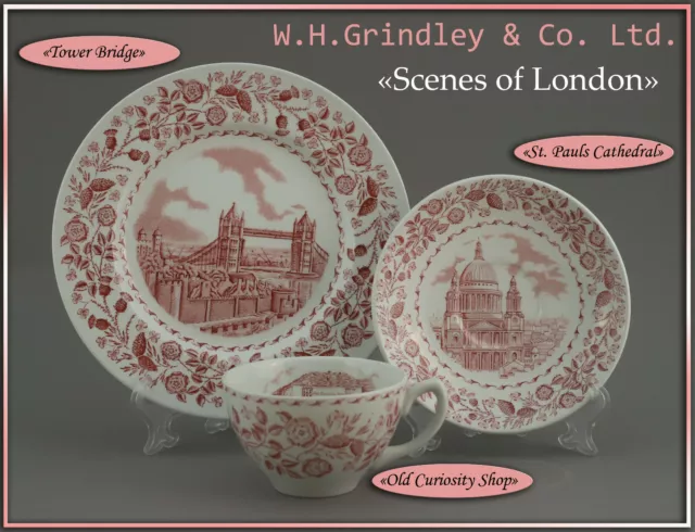 Ein 3er Kaffeegedeck "Scenes of London"  von  H.W. Grindley  pink teller tasse