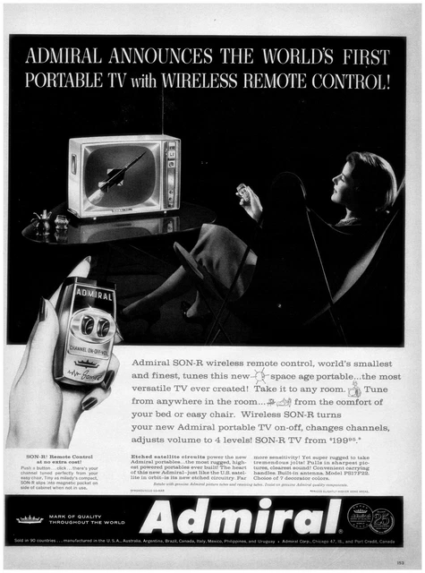 1959 Admiral Television Vintage Print Ad First Portable TV With Wireless Remote
