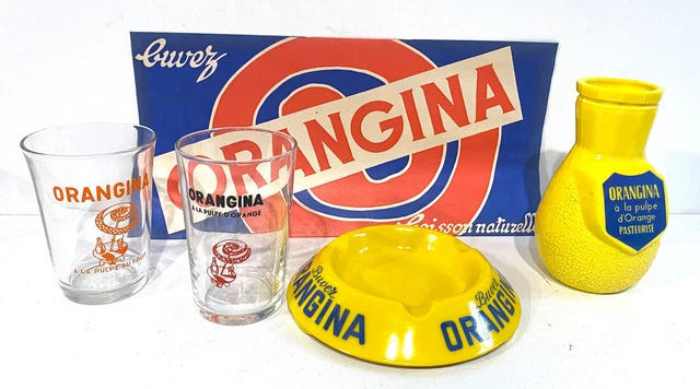 Lot De 4 Verres Anciens Orangina - Vintage 1950, Verres Pub Bistrot 10,5 Cm