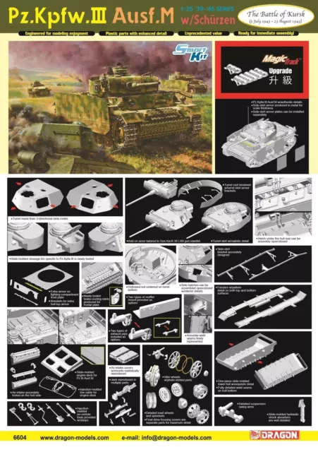 Dragon 6604 - 1/35 WWII Dt. Pzkpfw III Ausf. M Mit Schürzen - Kursk 1943 - Neu