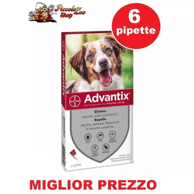 Advantix cane 10-25 kg 6 pipette antiparassitario per cani da 10 fino a 25 kg