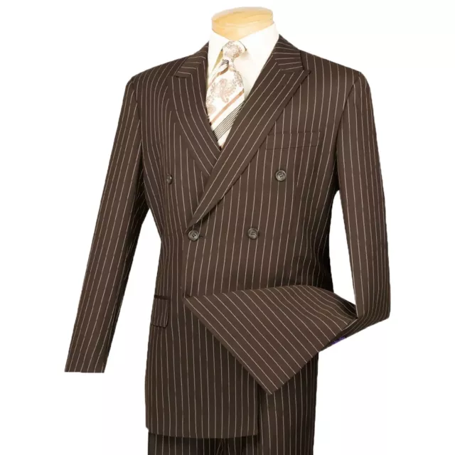 VINCI Men's Gangster Pinstripe Double Breasted 6 Button Classic Fit Suit NEW