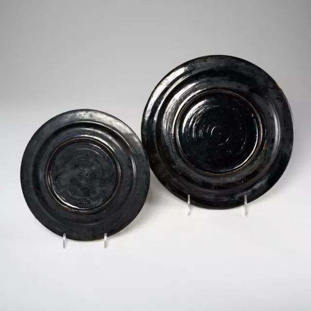Burmese Antique Lacquerware Black Gold Wood Plates 19thC Peacock Myanmar Ran Yun 8
