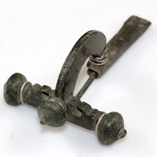 Very Rare-Ancient Roman Military Bronze & Silver Crossbow Fibula Brooch-Late 400