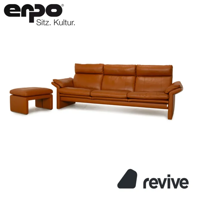 Erpo CL 300 Leder Sofa Garnitur Braun Dreisitzer Hocker Couch manuelle Funktion