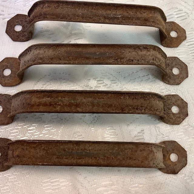 Vintage Rusty Barn Door Handle SET of 4 Garden Art Primitive Steampunk 8