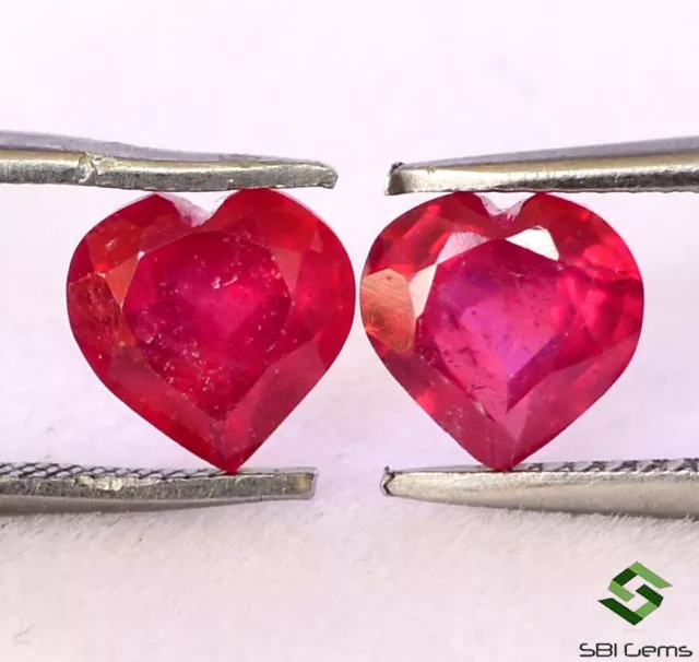 Natural Ruby Heart Shape Cut Pair 6x6 mm 2.01 Cts Deep Red Shade Loose Gems GF