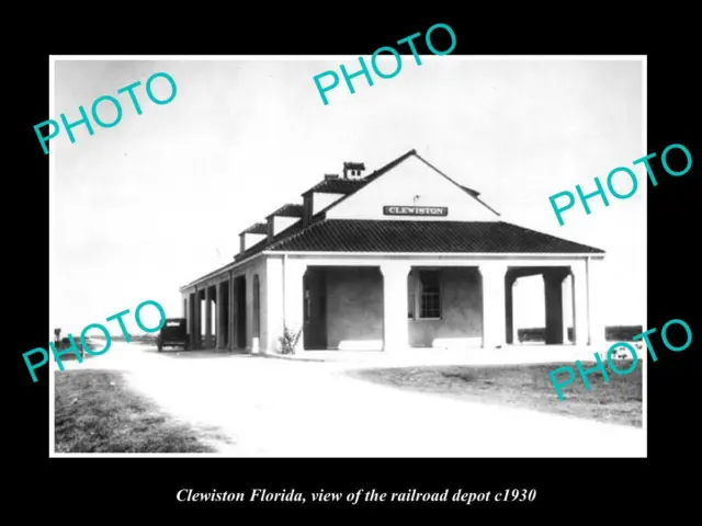 OLD POSTCARD SIZE PHOTO CLEWISTON FLORIDA THE RAILROAD DEPOT STATION c1930
