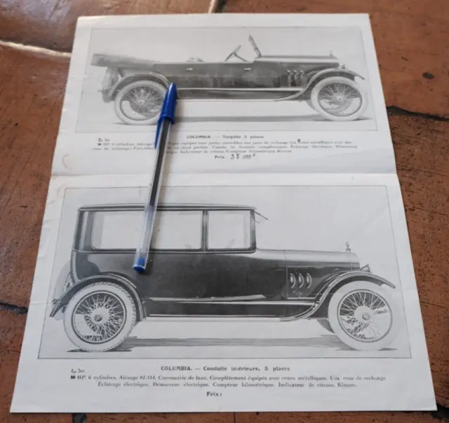 🚘Brochure 1910's COLUMBIA TORPEDO Catalogue Dépliant Prospekt French Sales RARE