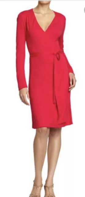 Lands' End Size M Tomato Red Faux Wrap Belted Knit Stretch Womens Career Dress