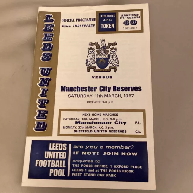 1966/7 Leeds United Reserves Manchester City Central League 11 March 1967