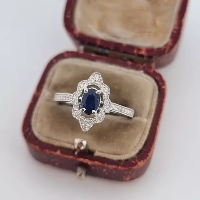 Platinum 950 Diamond Sapphire Marquise Halo Cluster Setting Cocktail Ring