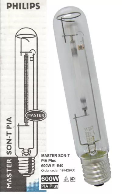 PHILIPS MASTER SON-T PIA Plus 600W FLORACION Grow Bombilla Lampara HPS SHP SODIO