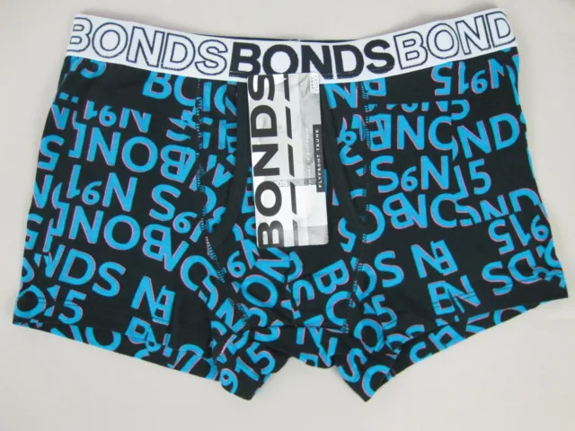 Bonds Mens Flyfront Trunk Underwear size Small Colour Blue Bonds Logo Print