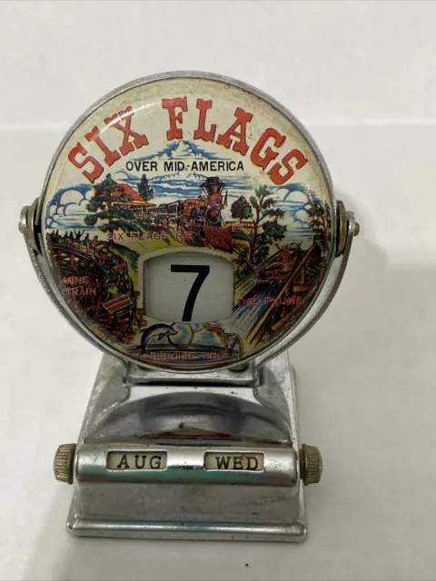 Vintage 1970's Six Flags Metal Flip Desk Perpetual Calendar