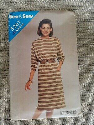 Butterick See & Sew 5261 Uncut Sewing Pattern Pullover Dress Misses 6 8 10 1980s