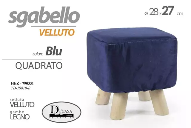 Pouf Sgabello Poggiapiedi Quadrato VELLUTO BLU Pouff Gambe Legno 28*27 cm