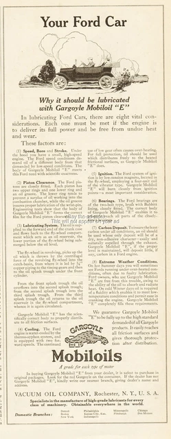 1917 Gargoyle Mobiloil Vacuum Oil E Your Ford Car Motor Car Lubrication Ad