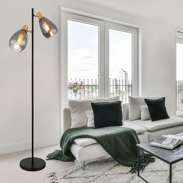 Lampadaire Design 6 Flammes En Verre Clair Et Fumé – Éclairage Moderne Pour Salon Ou Chambre