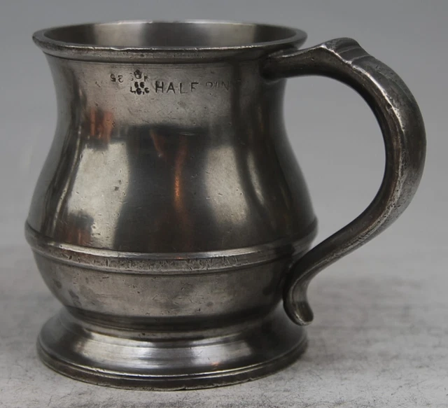 FINE ANTIQUE PEWTER ½ PINT TANKARD MEASURE MUG BY BROWN & ENGLEFIELD c1920