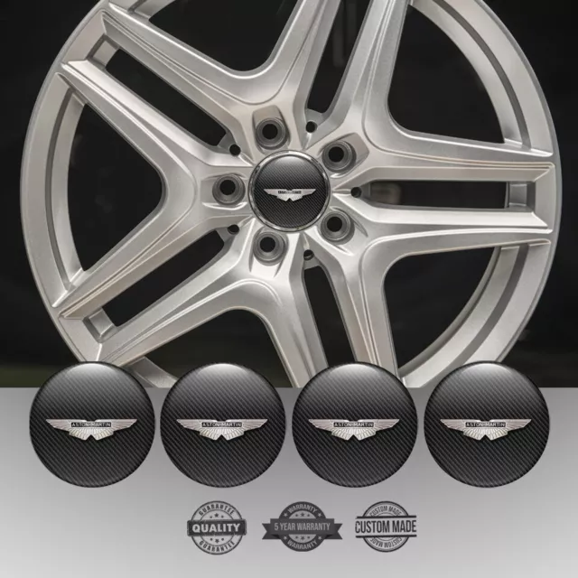 Set of 4 Silicone Center Wheel Cap Stickers Aston Martin Emblem Logo Decals Rims