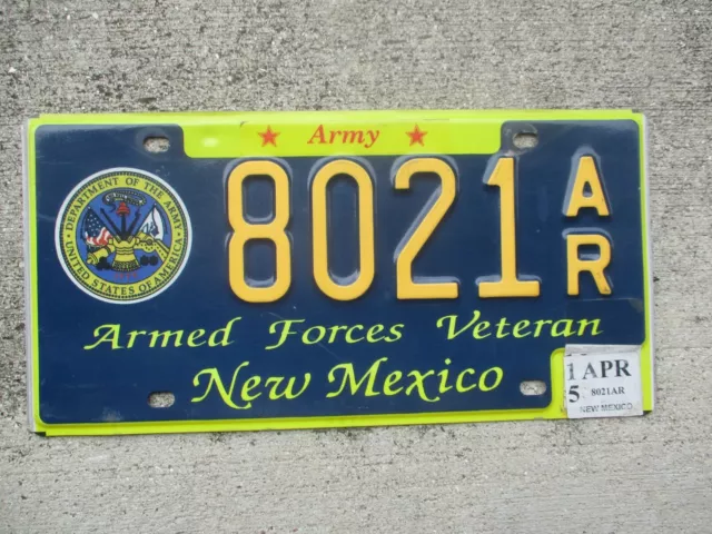 New Mexico 2015 Armed Forces Veteran ARMY  license plate  #    8021