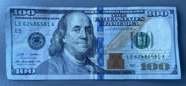 Series A Note One Hundred Dollar Bills ($100) Nice Circulated 2009A, Error
