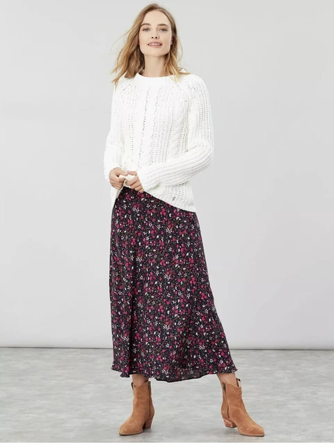 JOULES WOMENS COLETTA Bias Cut Skirt Navy Ditsy 14 28.00