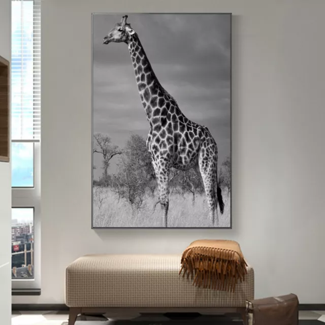 Art Silk Canvas Poster Giraffe Black White Animal Paint Wall Print Decor S793