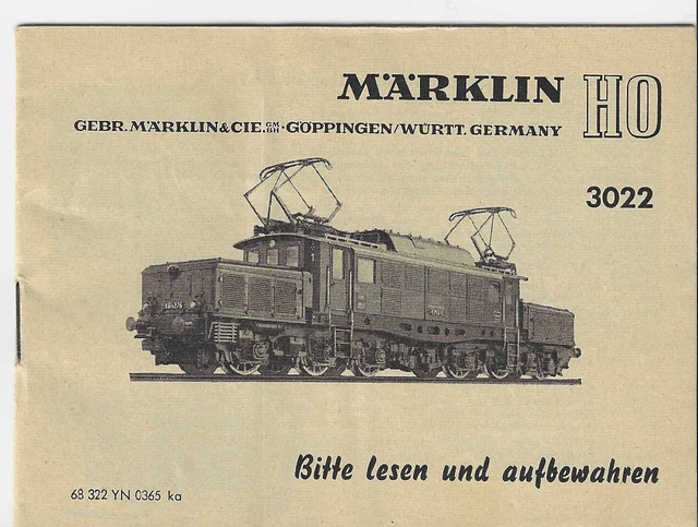 Notice Märklin H0 De 1965 - Réf. DA169-0,2 - Pour Locomotive 3022 E-Lok