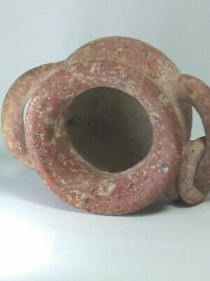 Handmade Crafted Ancient Style Clay Pot, Double Handle with Ring 4.75" x 7.5" 7