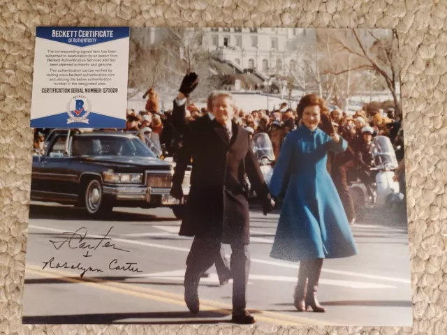 Jimmy Carter & Rosalynn Carter Signed Autographed Color 8X10 Photo Bas Coa