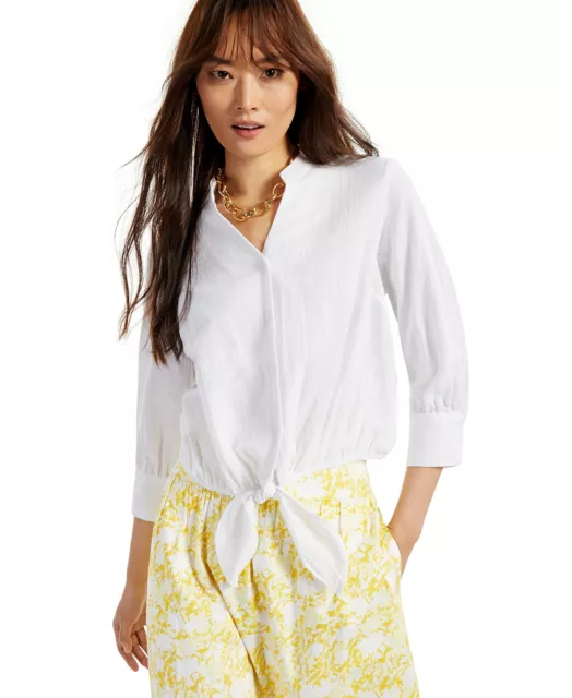 MSRP $60 International Concepts Womens Tie-Hem Button-Down Blouse Size Large
