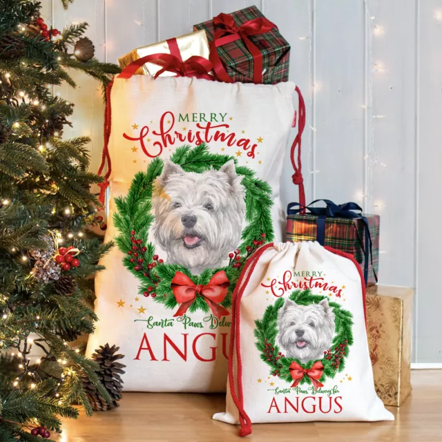 Westie Christmas Sack Personalised Dog Santa Bag Xmas Puppy Stocking Gift DWS49Z