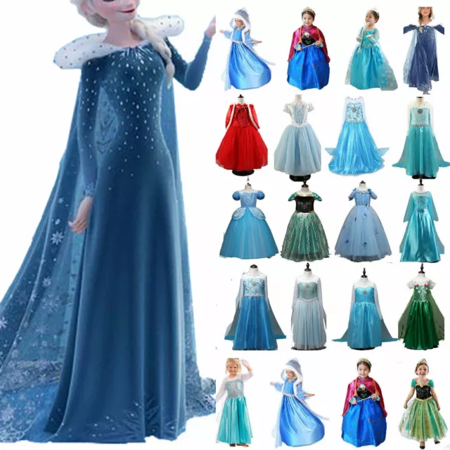 Elsa Anna Fancy Frozen Dress Girls Snow Queen Cosplay Costume Birthday Party AU
