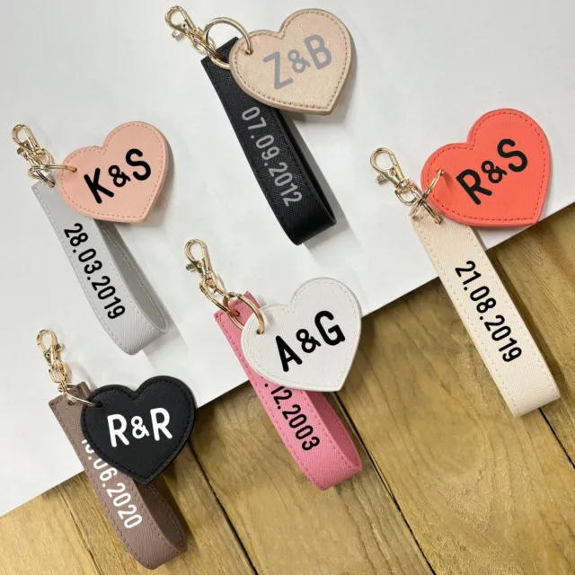 Personalised Couples Keyring - 2pc, Date & Initials Gift For Her/Him Valentines