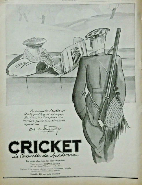 1927 Press Advertisement Cricket Sportsman Cap For Hunting & Car