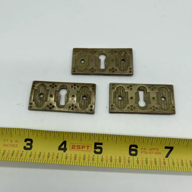 Antique Cast Brass Escutcheon Engraved Key Hole Furniture Restoration  Set Of 3