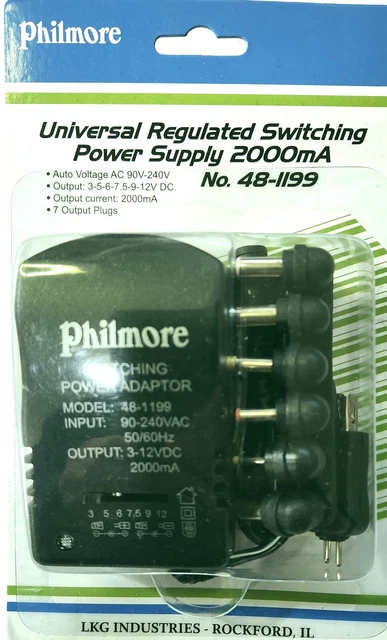 2000mA Universal Regulated Multi-Voltage Switching Power Supply 7 Plugs 3V-12V
