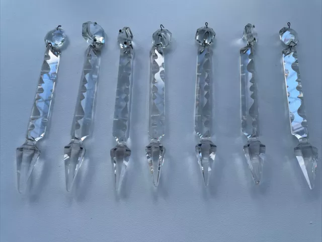 7 Victorian Glass Lustre Prisms Icicle Drops 18cm Replacement