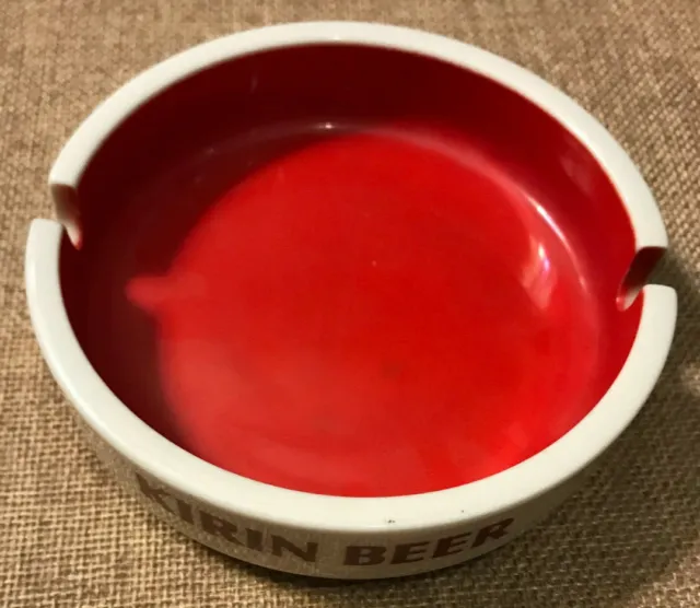 Vintage Kirin Beer Ceramic Advertising Ashtray Red & White Sakura Made in Japan
