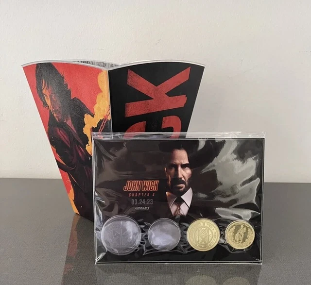 AMC THEATER JOHN Wick 4 Popcorn Bucket & 4 Collectible Metal Coins NEW