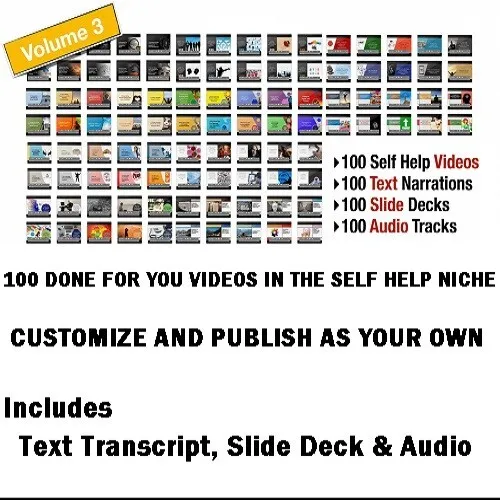 100 DONE FOR YOU SELF HELP VIDEOS  Customize, publish as your own + SOURCE FILES