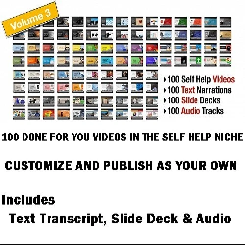 100 DONE FOR YOU SELF HELP VIDEOS Customize, publish as your own + SOURCE FILES 100 DONE FOR YOU SELF HELP VIDEOS Customize, publish as your own + SOURCE FILES