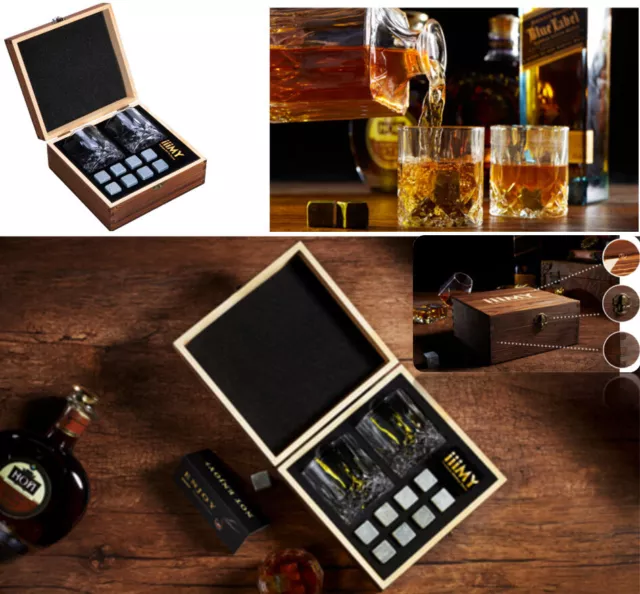 Whiskey Glasses & Whisky Stone Gift Set Tumbler Christmas Xmas Birthday Presents