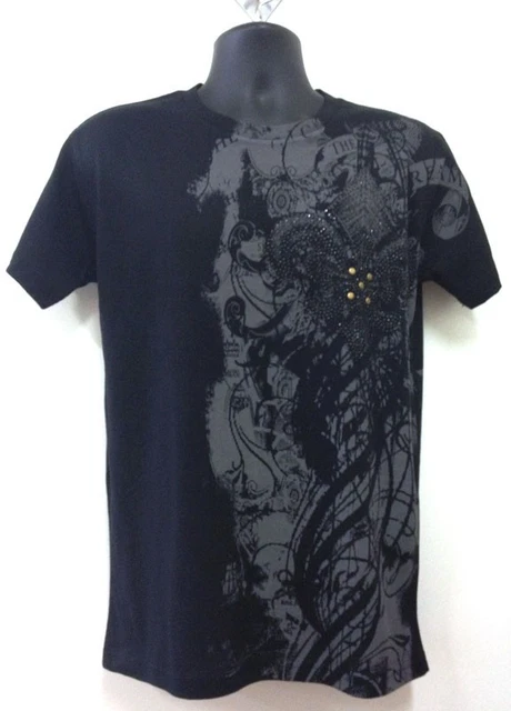 Men's MMA Fleur De Lis Rhinestone Graphic Design Black New T-shirt All Size