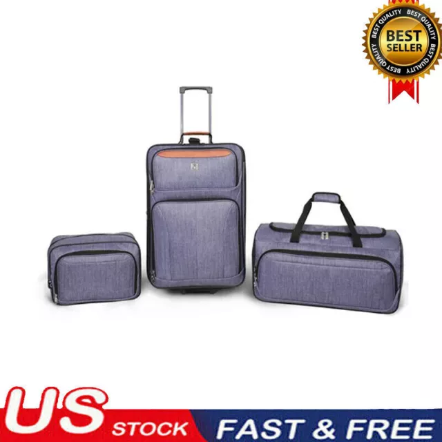 3pc Travel Luggage Set 24" Check Bag 22" Duffel Boarding Tote Checked Suitcase